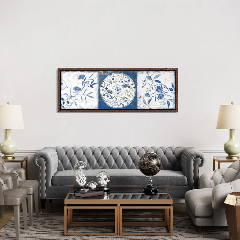 Indigo Ceramics I by Isabelle Z - Panoramic Print on Canvas, Classic Brown Wood Framed, 152.4 cm H x 50.8 cm W