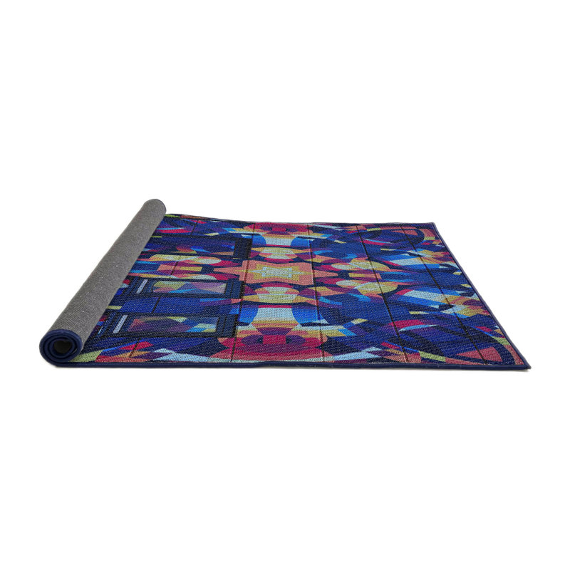 Tapis bleu/mauve/rouge à tisser électrique, Rond 3 pi