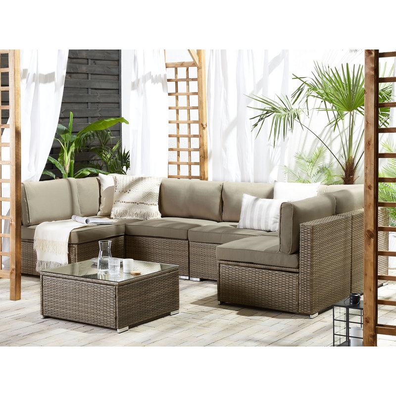 Sylviane 4 - Person Corner Sofa Set with Cushions, Brown