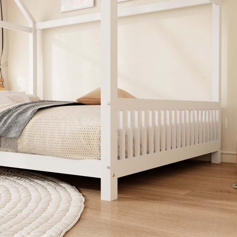 Lit blanc en bois pleine grandeur avec garde-corps et DEL - offre un sommeil réparateur et une taille équipée, blanc, pour une chambre merveilleuse