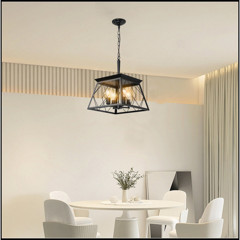 Lustre suspendu industriel 4 lumières, cage moderne en métal, luminaire suspendu réglable pour la salle à manger, la cuisine et le salon (sans ampoules)