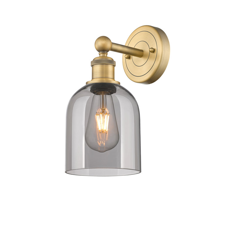 Applique murale 1 lumière 6 "Edison Allysson, Gris fumée clair, Laiton brossé