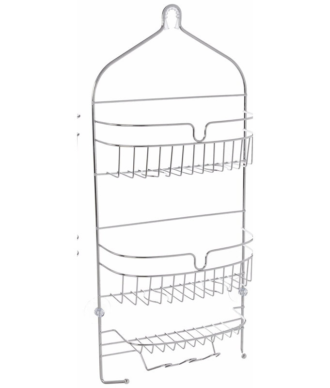 Rust-Resistant 3-Shelf Chrome Shower Caddy with Suction Cups and Razor Holders