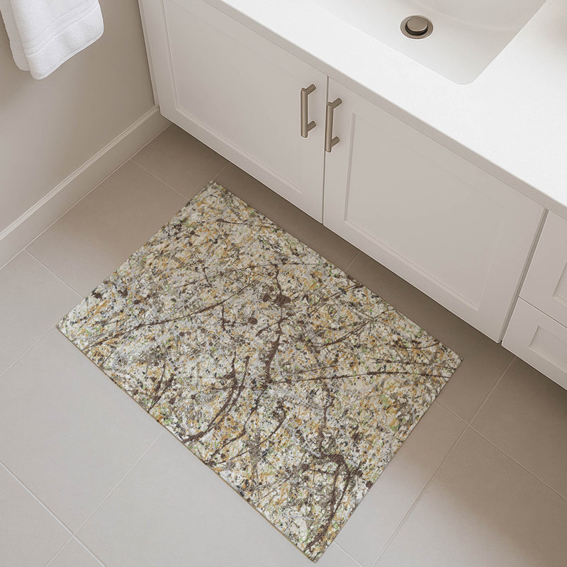 Tapis abstrait lavable à la machine de qualité supérieure Mayfield AMF2389, Taupe, 1 pi 8 po x 2 pi 6 po
