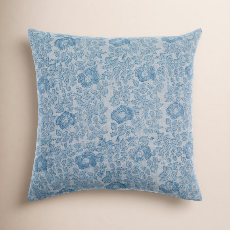 Tallie Floral Linen Reversible Pillow Cover, 20" x 20", Polyester/Polyfill