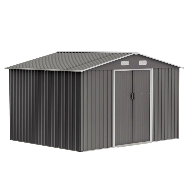 10X8 Ft Outdoor Tool Storage Shed With Metal Foundation & Lockable Doors,  All Weather Metal Sheds For Garden, Patio, Backyard, Lawn, Gray
