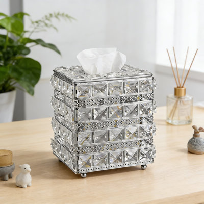 Crystal Glass Tissue Box Cover - Sparkling Decorative Holder For Facial Tissues, Elegant Home Decor For Bedroom, Bathroom, Living Room, And Tabletop