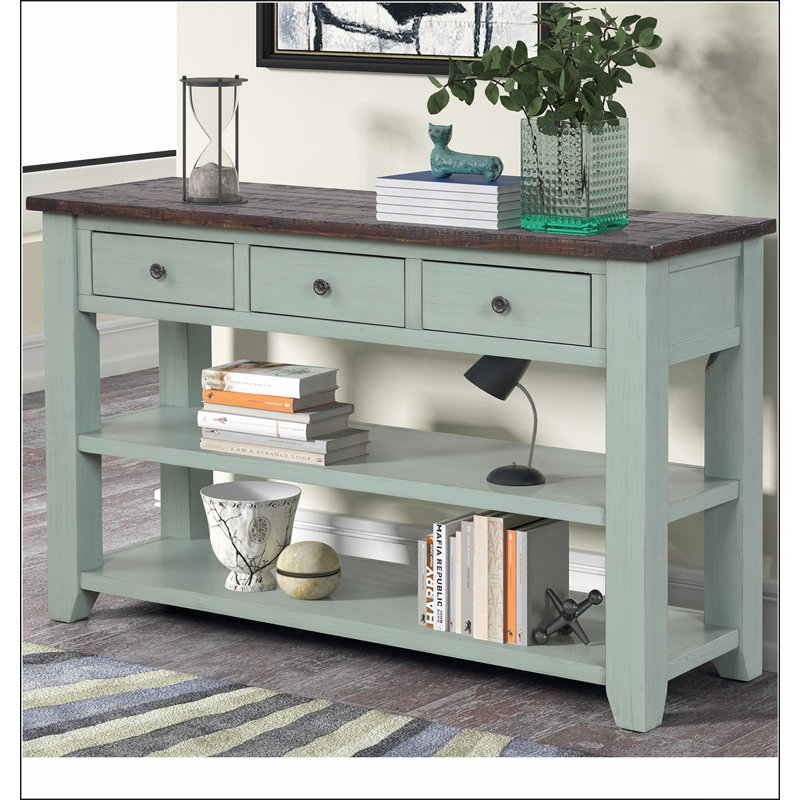 Console en bois de pin massif 48 po, table d'appoint moderne avec 3 tiroirs de rangement