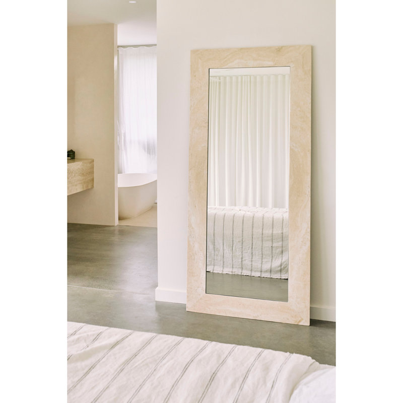 Suna 35 in. x 79 in. Natural Stone Marble Rectangular Framed Mirror