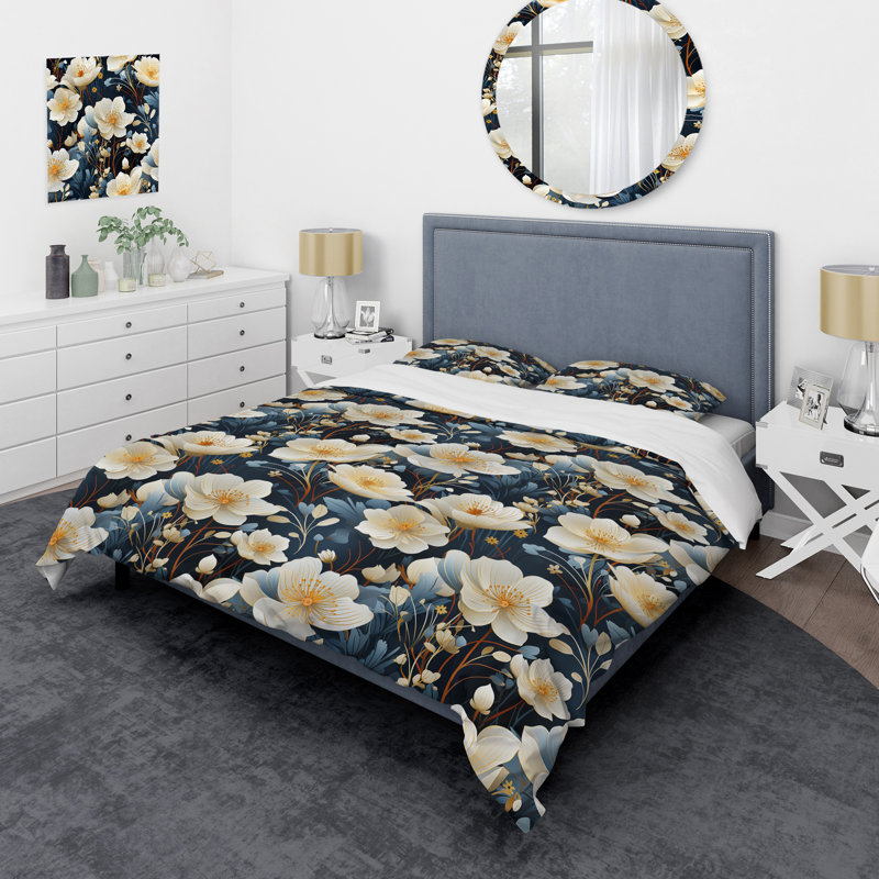 Ensemble de housse de couette Elegant Blue Floral, Housse de couette pour très grand lit et 2 très