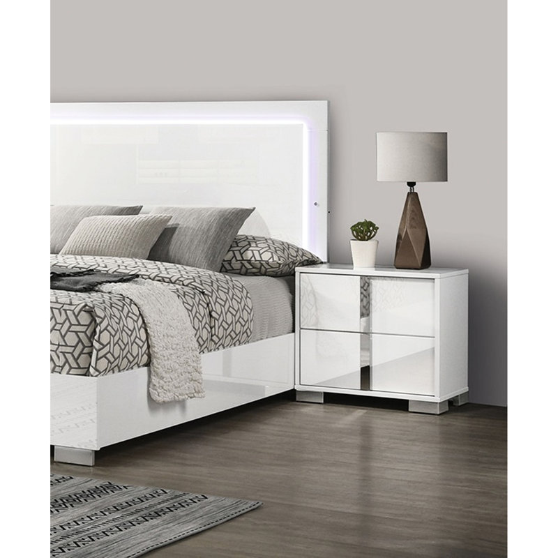 Table de chevet blanche à 2 tiroirs Modern, White