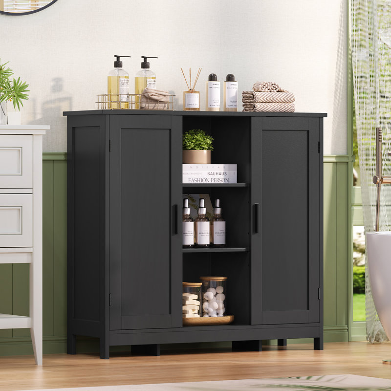 Armoire de rangement Kainaat de 31,7 po de hauteur avec 2 portes et 2 tablettes ouvertes, Noir