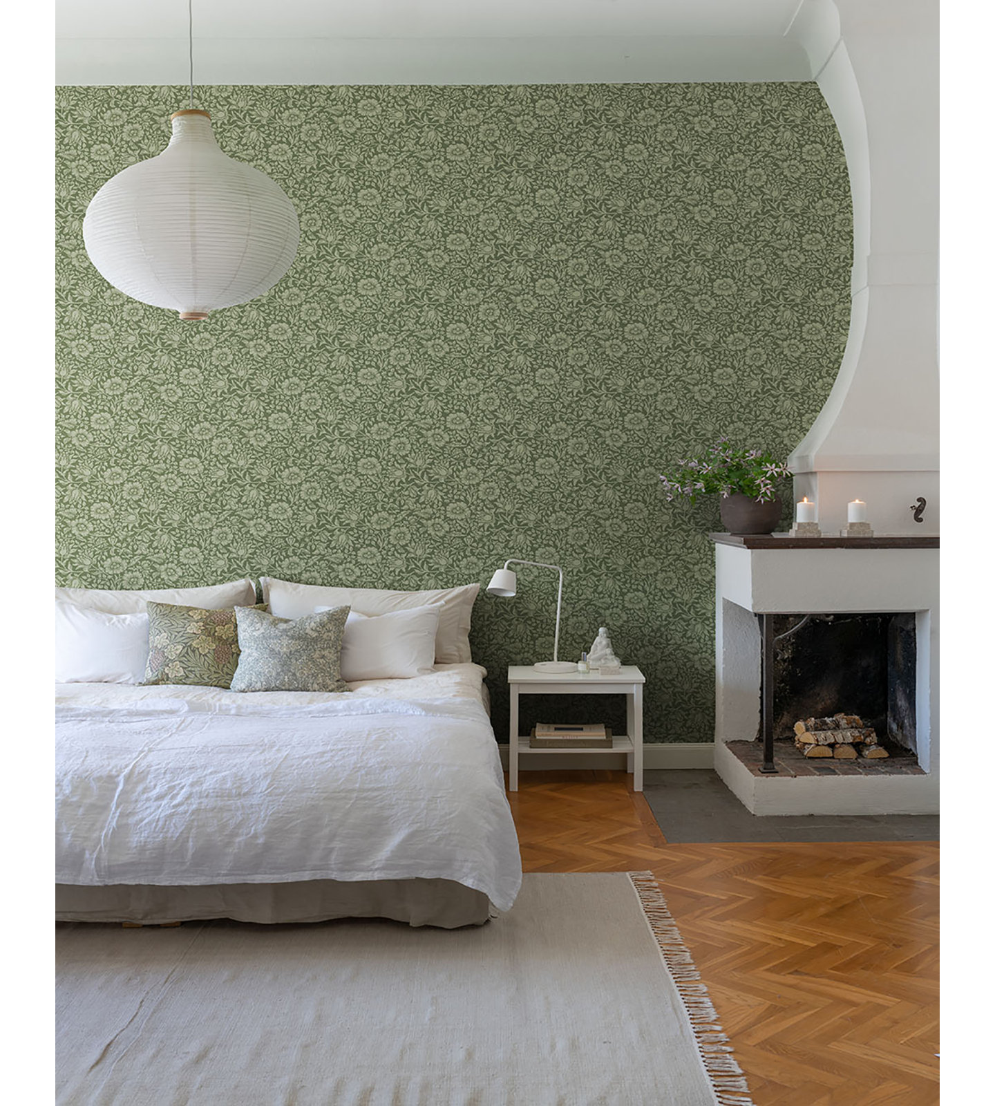 Mallow Floral Wallpaper, Dark Green