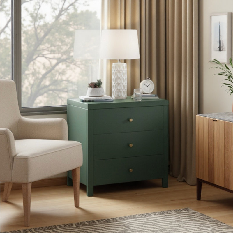 3-Drawer Nightstand, Green
