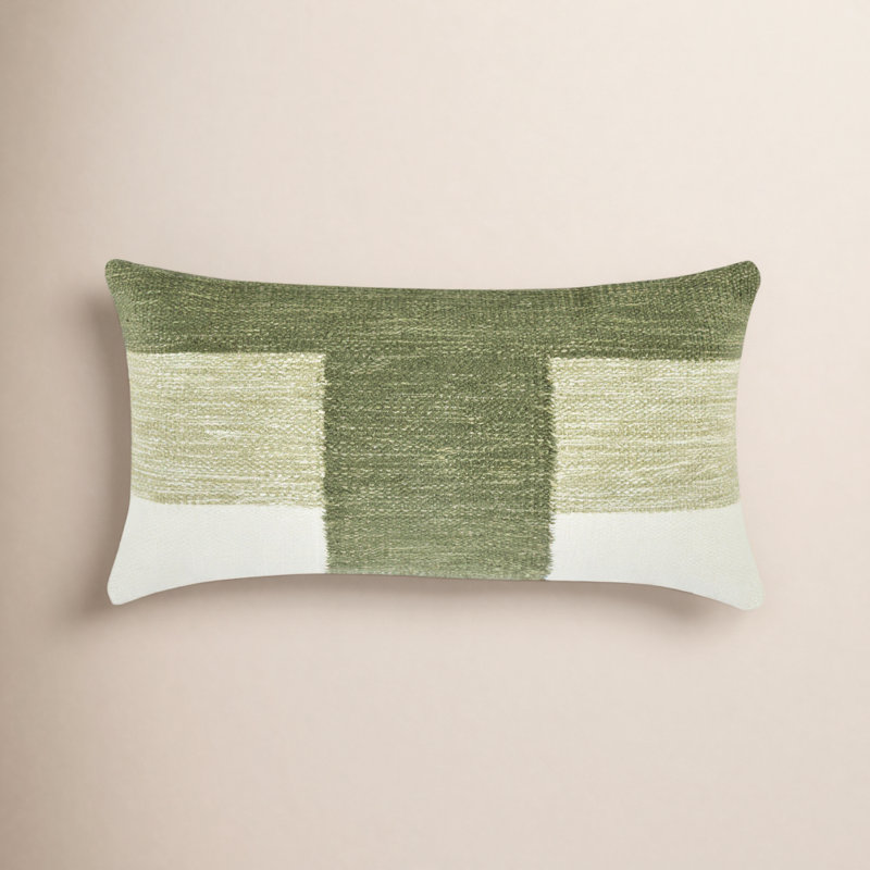 Housse et insert de coussin géométrique, H 14 po x l 26 po, Rectangulaire, Vert