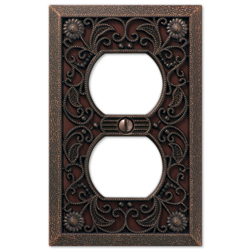 Aged Bronze Filigree Single Duplex Metal Wallplate