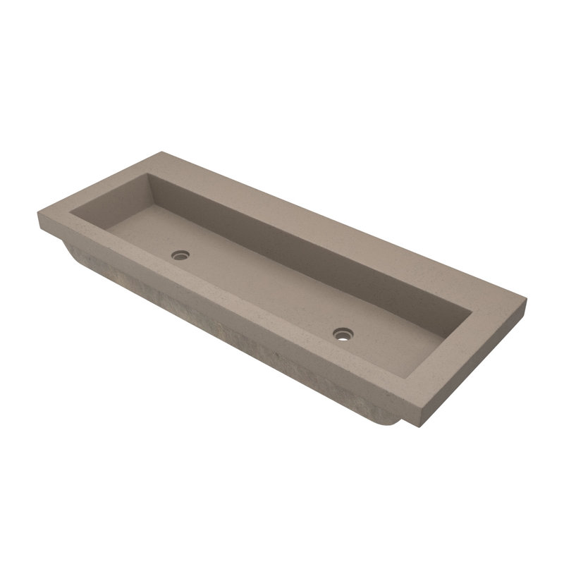 NativeStone Concrete Handmade Rectangular Drop-in Trough Bathroom Sink 48", No Faucet Hole, Earth