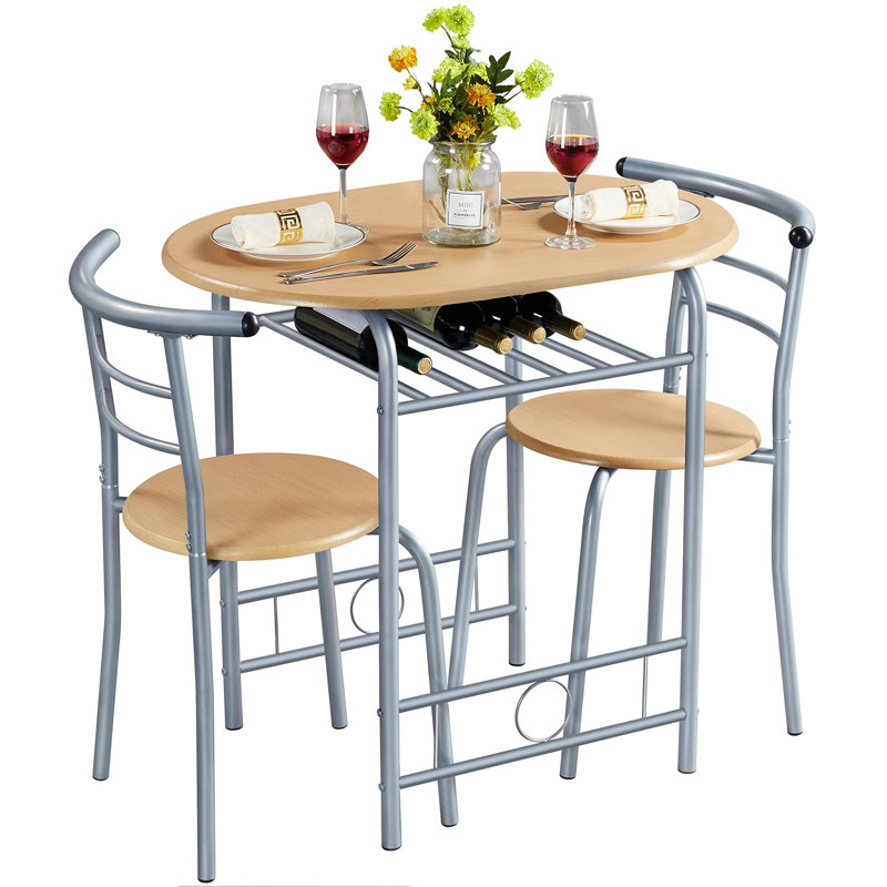 Bot 2 - Person Dining Set, 75.5cm H x 80cm W x 53cm D, Natural, Silver