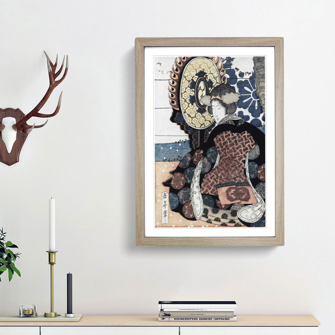 Women Playing a Drum by Yashima Gakutei - Framed Print