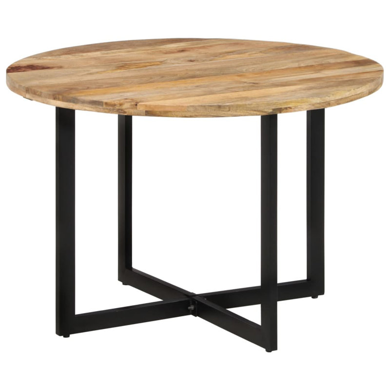 Radu Mango Round Wood Top Dining Table with Iron Base