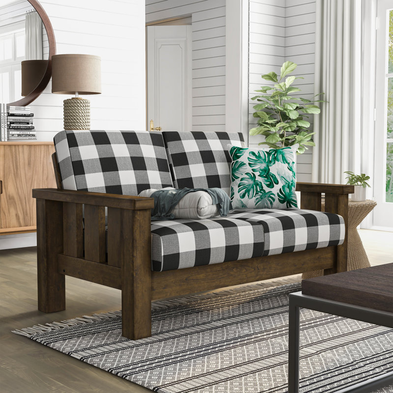 Lynnette Upholstered 55'' Loveseat, Oak Wood