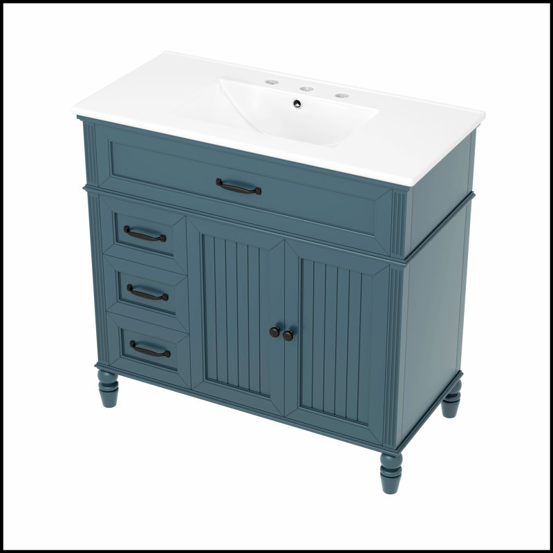 Meuble-lavabo bleu 36 po avec lavabo, structure durable, panneau de fibres à densité moyenne, rangement spacieux et design moderne pour tout décor