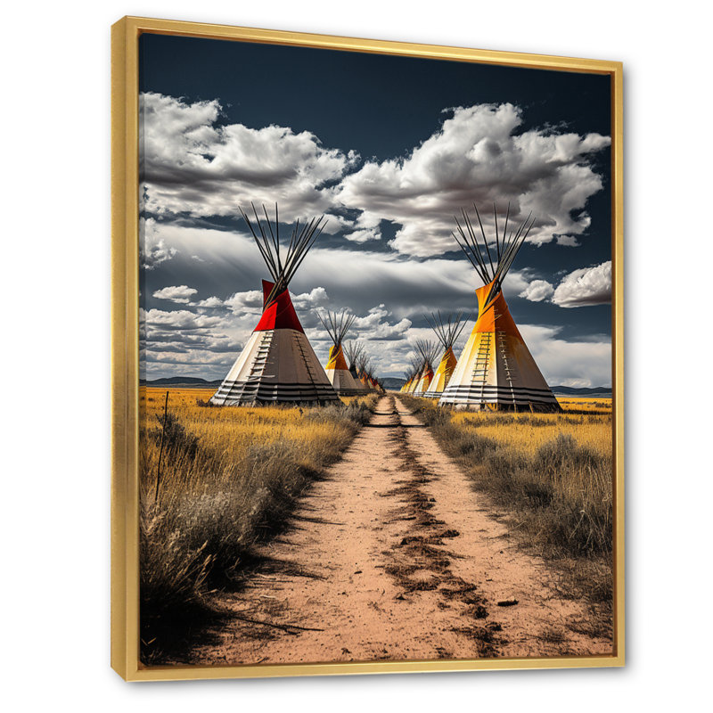 «Yellow Native Tipi Path to Spirituality I», reproduction sur toile, H 20 po x l 12 po x P 1 po, Cadre flottant doré