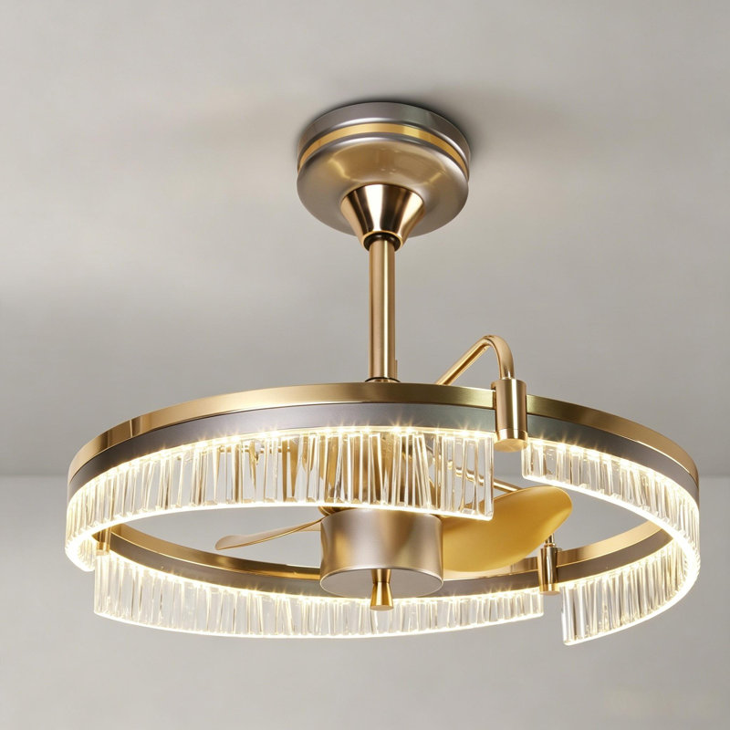23.6" Modern Ceiling Fan With Integrated Led Light Luxury Bladeless Fan Chandelier For Living Room Master Bedroom Dining Room