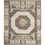 Tapis en laine / coton noué à la main de style ivoire / brun Bakerhill
