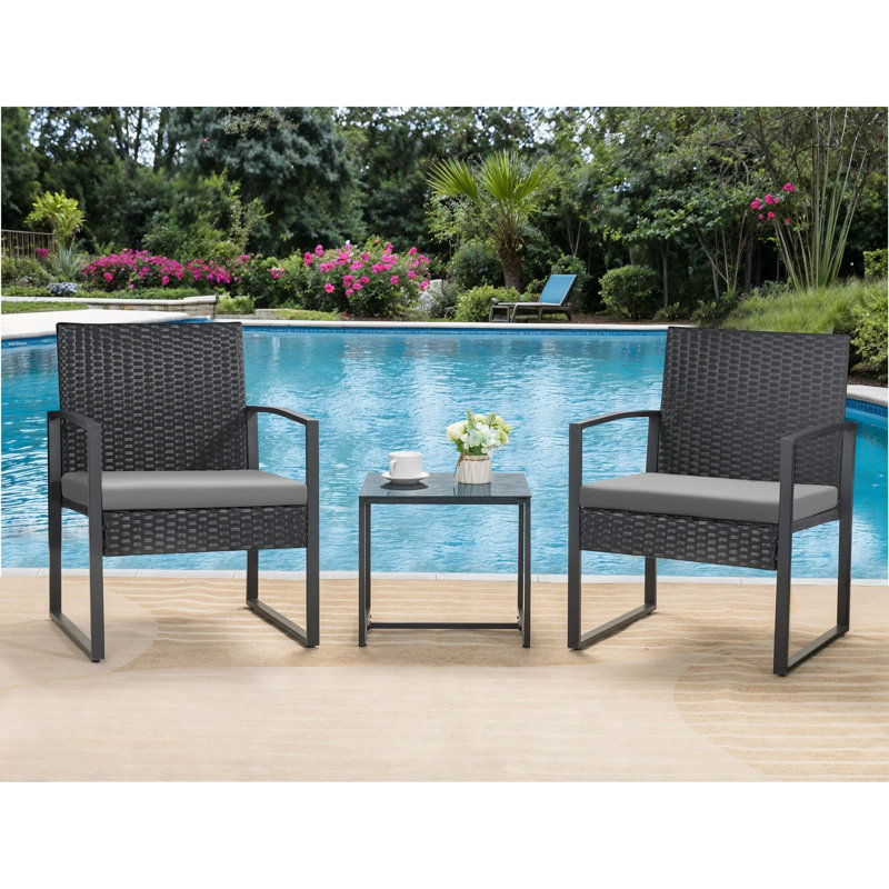 Beoll 3 Pieces Patio Bistro Sets Outdoor Wicker Furniture Sets Modern Rattan Chair Conversation Sets with Coffee Table for Yard and Bistro