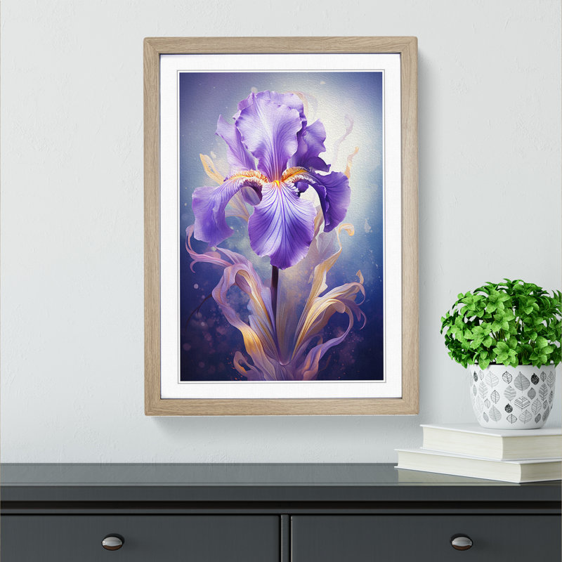 Iris Flower Conceptual - Single Picture Frame Print on Wood, 46cm H x 34cm W x 2cm D, Oak Framed