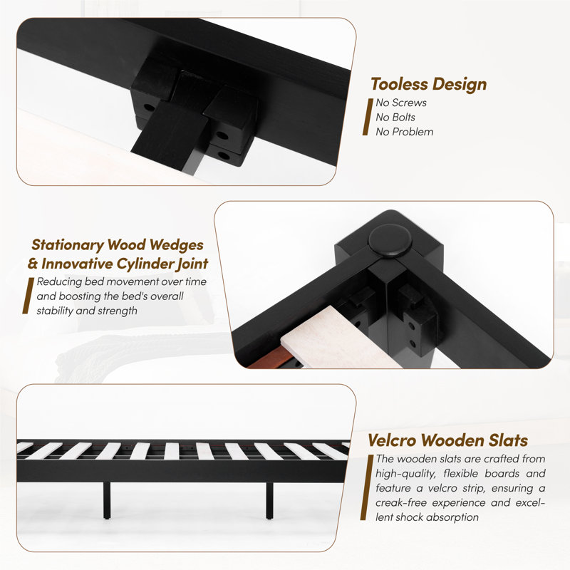 Structure de lit Carruthers, Grand lit, Gris anthracite minuit