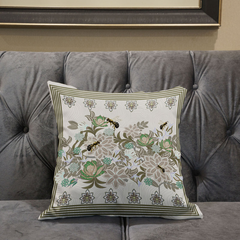 Coussin 18 x 18 Bee Blown, Beige / jaune / vert / brun