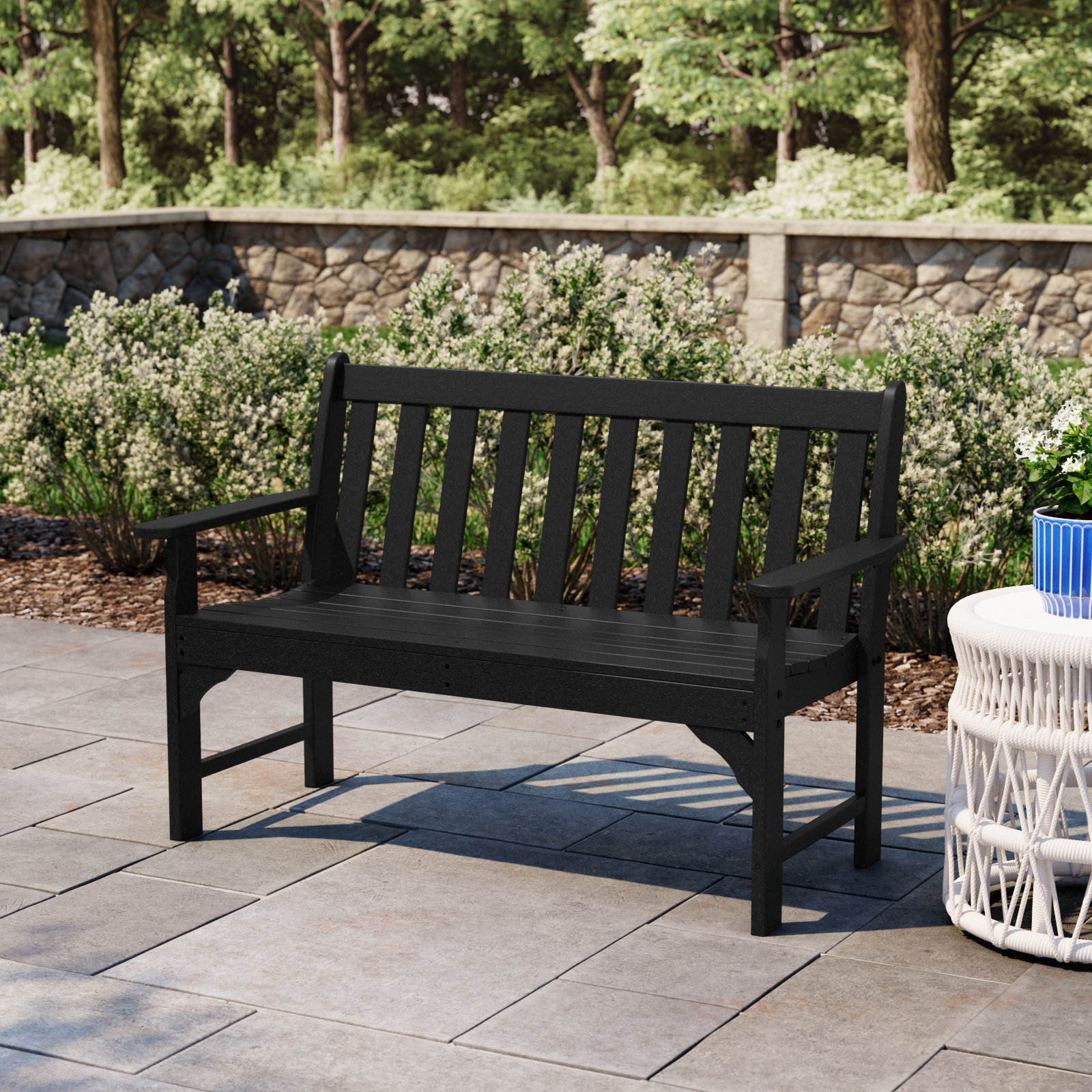 POLYWOOD Vineyard Patio Bench, 35.25" H x 48" W x 24" D, Black