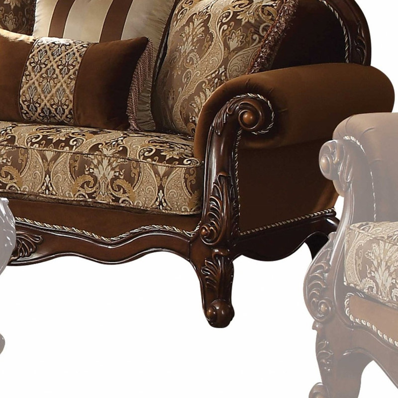 Causeuse et coussins décoratifs en velours doré 69 po, Brun