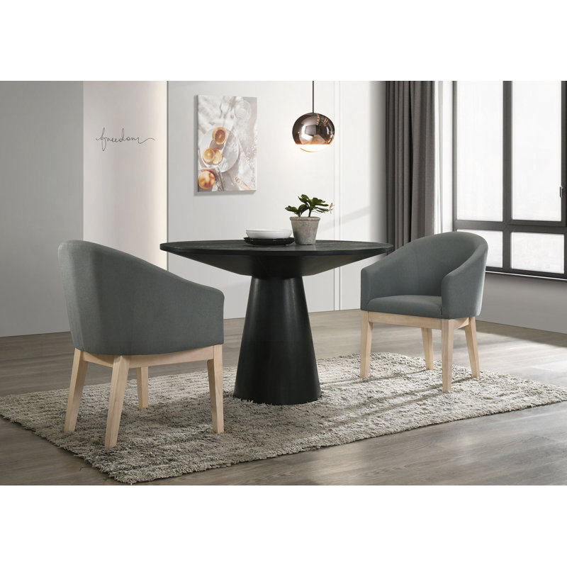Ensemble de table de salle à manger 3 pièces l 47 po avec base à piédestal et chaises demi-tonneau