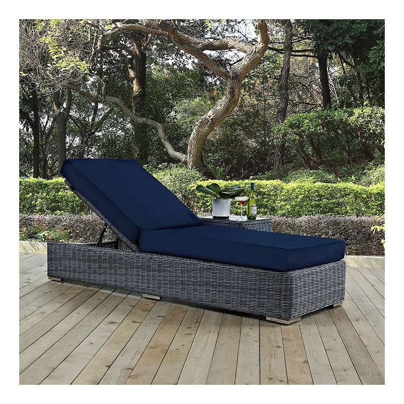 Summon Outdoor Patio Sunbrella Chaise Lounge, Canvas Navy Sunbrella® Canvas
