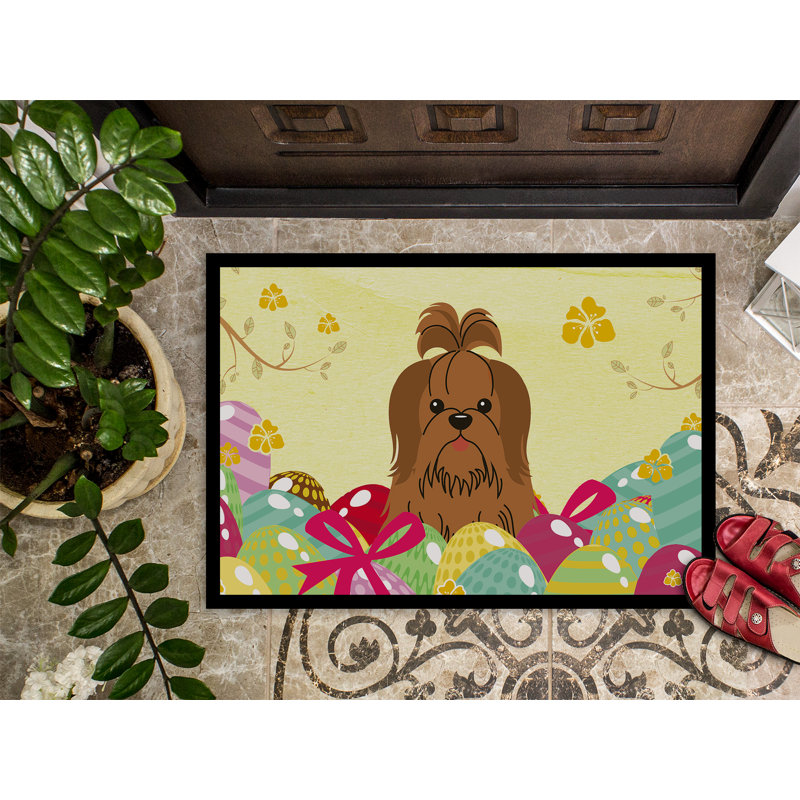 Tapis d'extérieur antidérapant Veronique, 24 po x 36 po, Shih tzu chocolat argenté