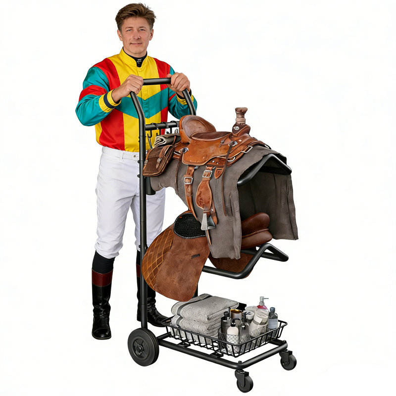 Saddle Rack,2-Tier Saddle Rack Stand for English & Western Saddles with Locking Wheels,Mobile Horse Tack Organizer for Stable and Tack Room