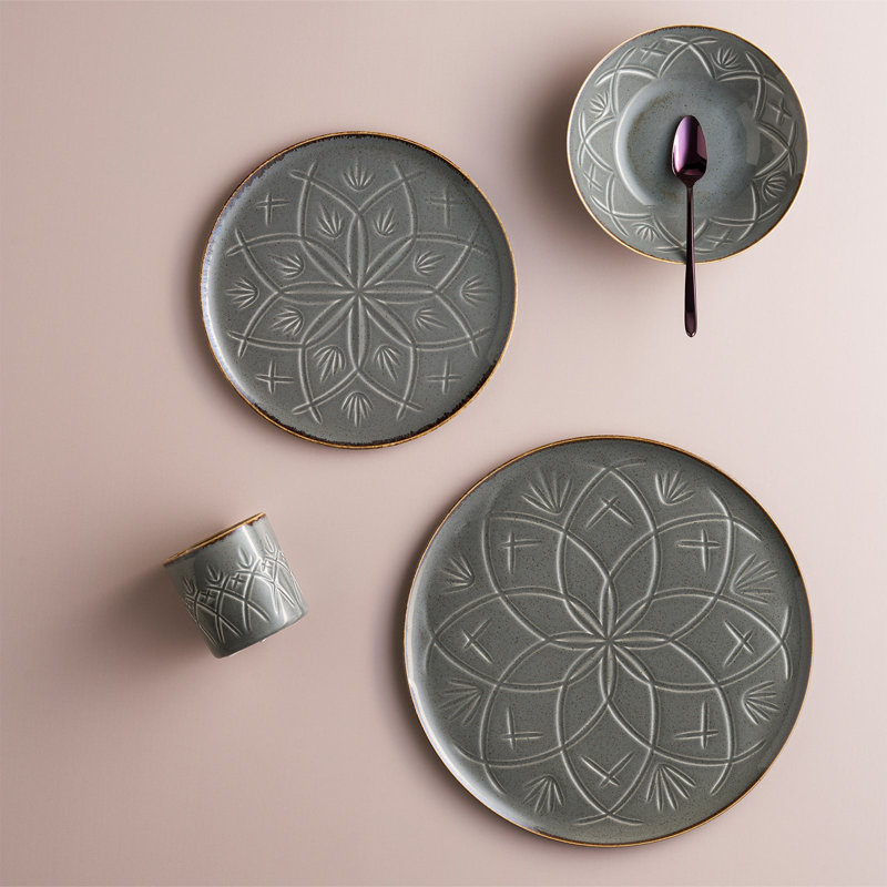 Set Of 6 Deep Plates, Red, 20 Cm, Grey
