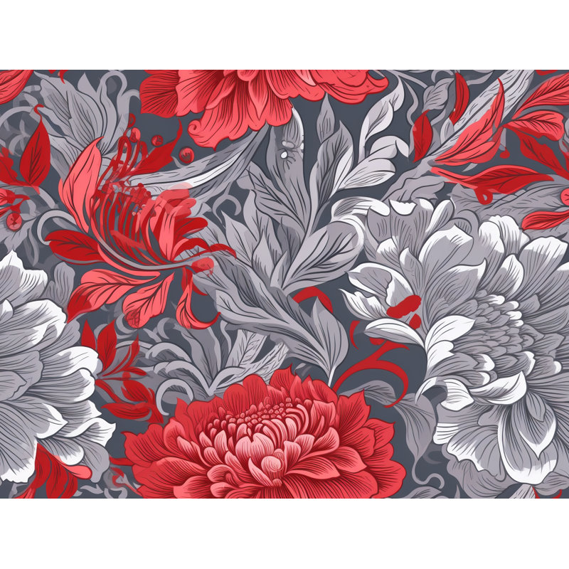 Rideaux de fenêtre à motif floral et drapeaux rouges botaniques, L 40 po x L 61 po