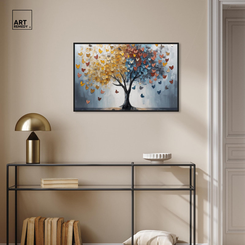 Butterfly Dream Tree I Canvas Colorful Tree Art by Art Remedy, 21" H x 31" W x 1.8" D, Black Floater Framed