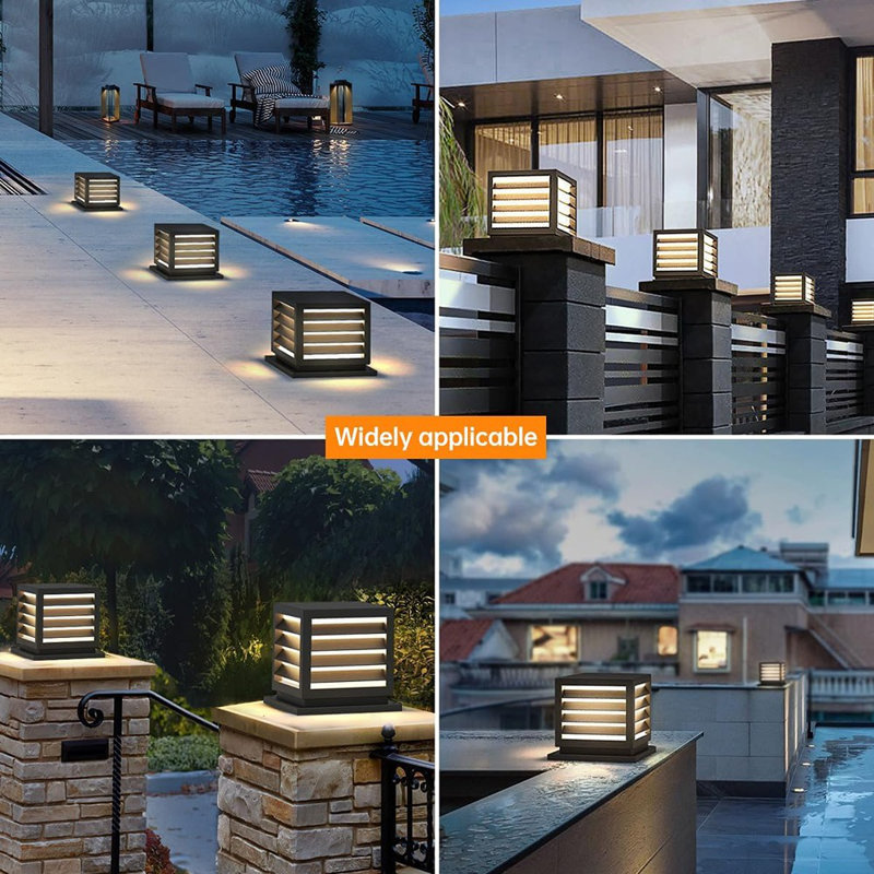 Outdoor Post Cap Lights, 9.8" × 8.3" Modern Luxury Post Lantern, Matte Black, IP65 Waterproof Stainless Steel Exterior Column Light For Gardens,Yards,Balconies,Passages Or Entrances,Etc