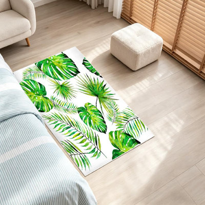Clear Machine Washable,Palm Leaves Watercolor White Art Indoor Area Rug