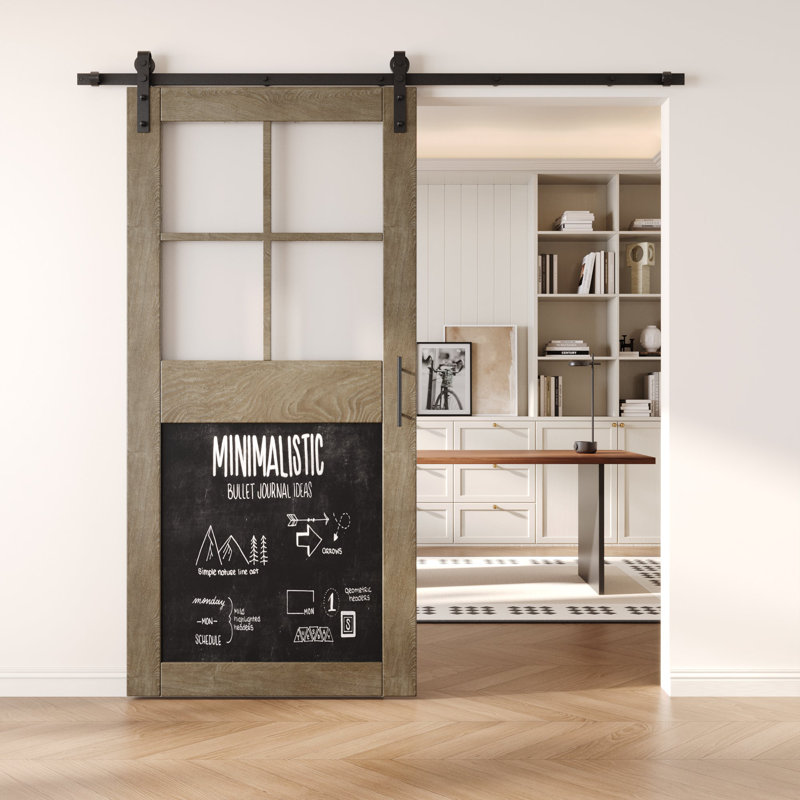 Porte de grange non assemblée et finie avec trousse de quincaillerie avec ensemble de quincaillerie Homer Classic gris 40 po x 84 po Homacer