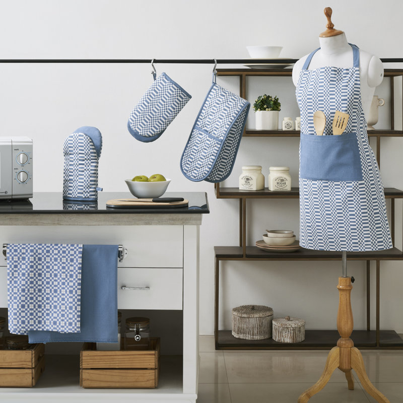 Cotton Chef Apron, White/Blue