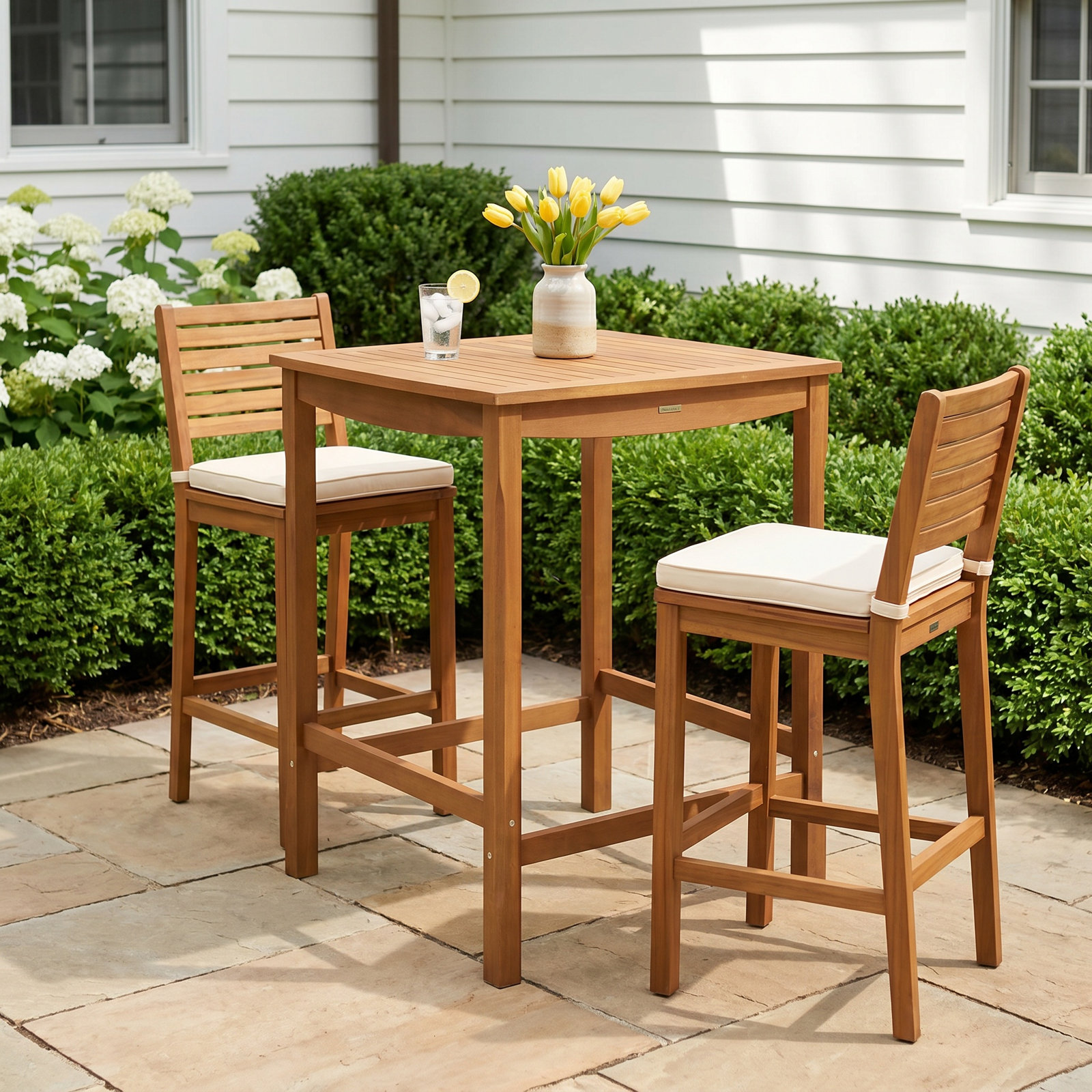 Benedetto 34" Eucalyptus Patio Bar Table