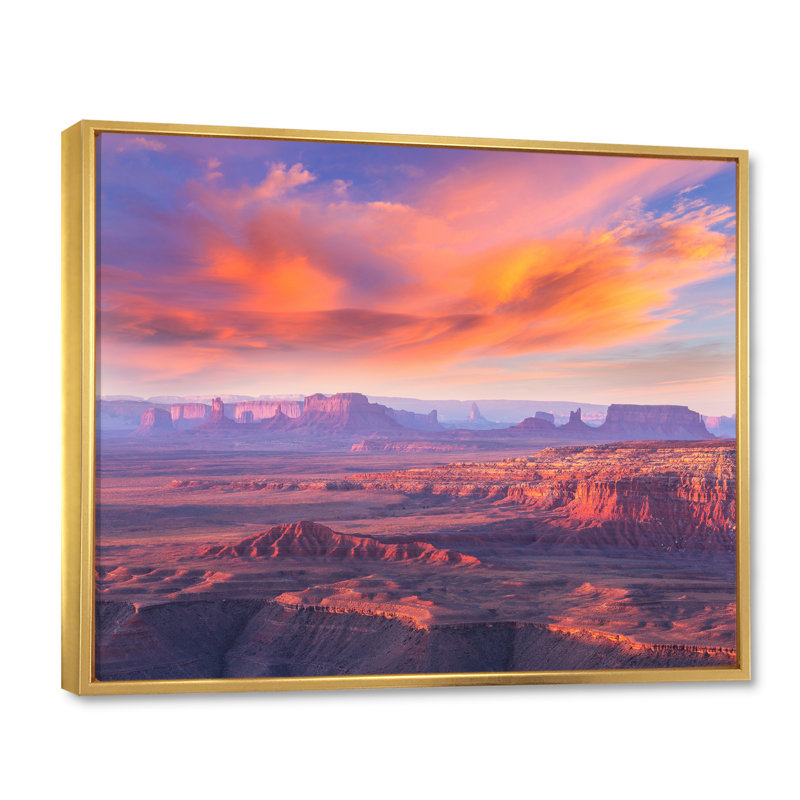 Monument Valley Sunset - paysages, reproduction sur toile, Cadre flottant doré, H 12 po x l 20 po x P 1 po