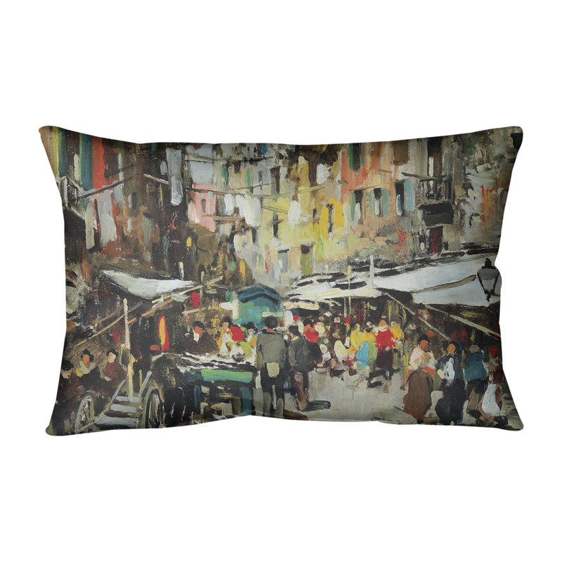 Coussin Market in Naples, Bourre en polyester, Brun clair, 14 po x 20 po