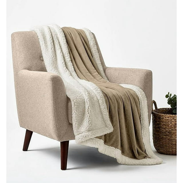 Ensemble de 4 jetés en polaire Beddora Sherpa - flanelle réversible et jeté en sherpa 50 x 60 pouces, couverture ultra chaude 450 g / m² pour canapé-lit, brun